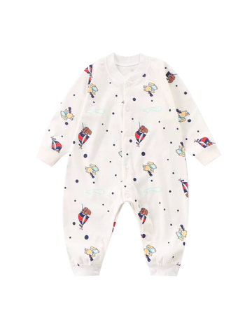 Salopetă unisex pentru nou-născuți, din bumbac 100%, mânecă lungă, închidere cu nasturi în față