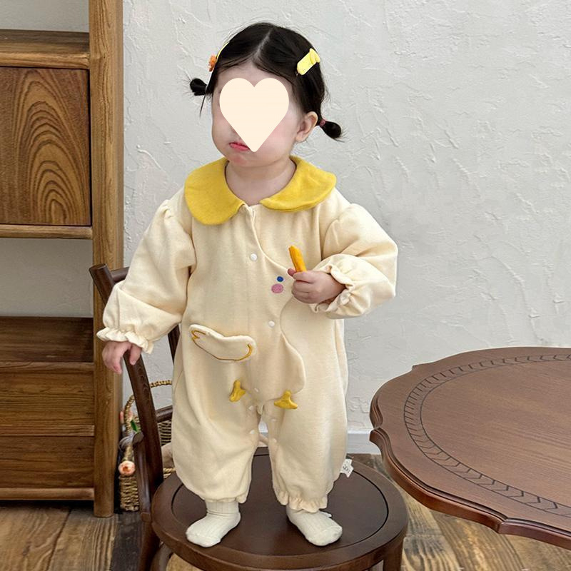 Romp corduroy pentru nou-născuți, mâneci lungi, design pentru târâre, material ușor, primăvara 2025