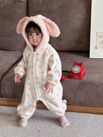 Salopetă de iarnă pentru fetiță nou-născută, cu glugă, căptușeală fleece, mâneci lungi, 100% poliester