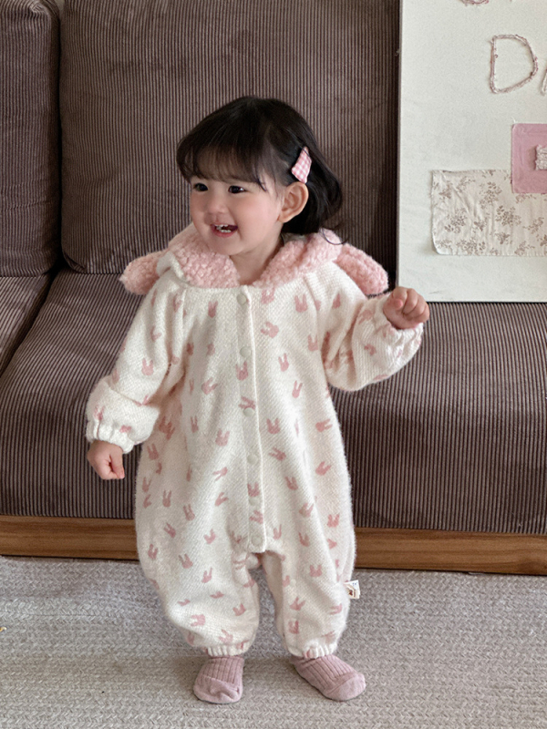 Salopetă de iarnă pentru fetiță nou-născută, cu glugă, căptușeală fleece, mâneci lungi, 100% poliester