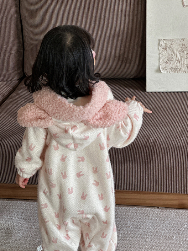 Salopetă de iarnă pentru fetiță nou-născută, cu glugă, căptușeală fleece, mâneci lungi, 100% poliester