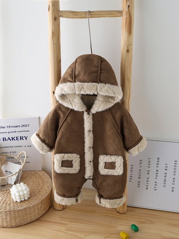 Body de iarnă pentru bebeluși, cu căptușeală fleece, stil coreean, din poliester gros, potrivit pentru sugari și copii 1–3 ani