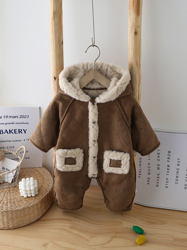 Body de iarnă pentru bebeluși, cu căptușeală fleece, stil coreean, din poliester gros, potrivit pentru sugari și copii 1–3 ani
