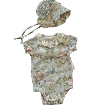 Romper za bebu s floralnim uzorkom, korejskog stila, 100% pamuk, kratki rukavi, odvojiva kapuljača, za novorođenčad 0–12 mjeseci, zatvaranje jednim redom gumba