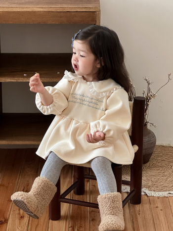 Rochie-romper în stil coreean pentru fetițe, 95% bumbac, material gros, mâneci lungi, stil pulover, iarna 2025