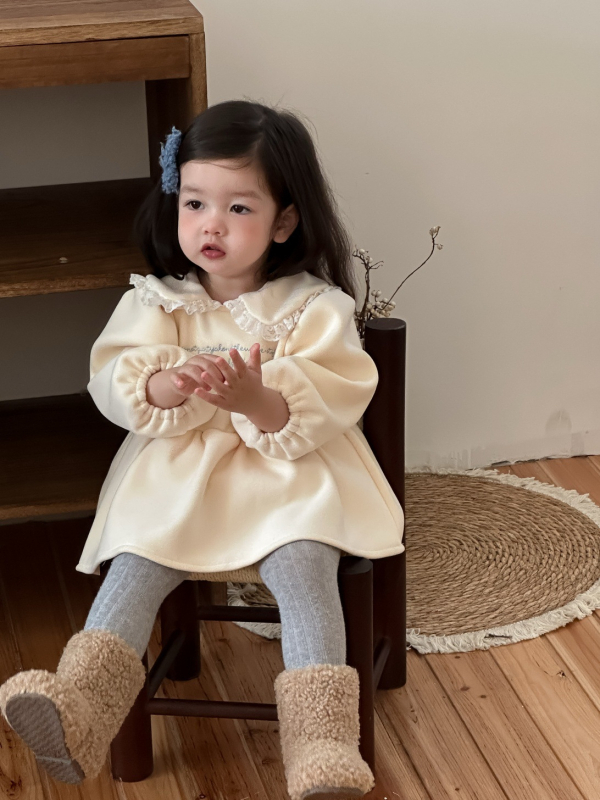 Rochie-romper în stil coreean pentru fetițe, 95% bumbac, material gros, mâneci lungi, stil pulover, iarna 2025