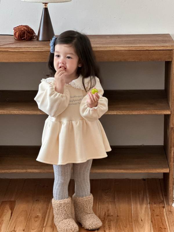 Rochie-romper în stil coreean pentru fetițe, 95% bumbac, material gros, mâneci lungi, stil pulover, iarna 2025