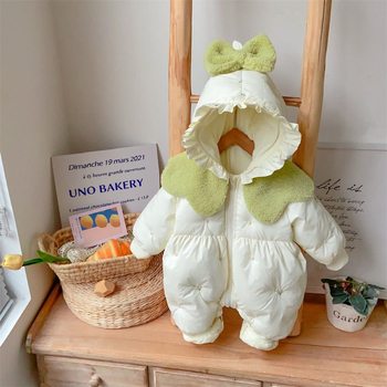 Újszülött lányok téli quiltelt overál kapucnival, hosszú ujjú, cipzáras záródás, vastag poliészter