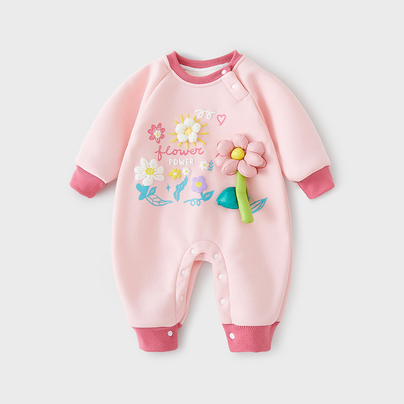 Salopetă bebeluși cu fleece căptușită pentru toamnă–iarna, stil pulover, amestec gros de bumbac (52% bumbac), pentru nou-născuți