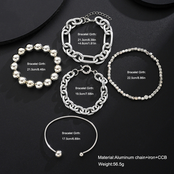 Set de brățări — geometrice, cu mai multe straturi, deschise, lanț din aluminiu și fier, placare electrolitică, 5 piese, marca Yajuan