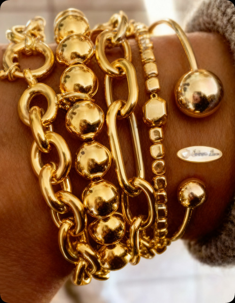 Set de brățări — geometrice, cu mai multe straturi, deschise, lanț din aluminiu și fier, placare electrolitică, 5 piese, marca Yajuan