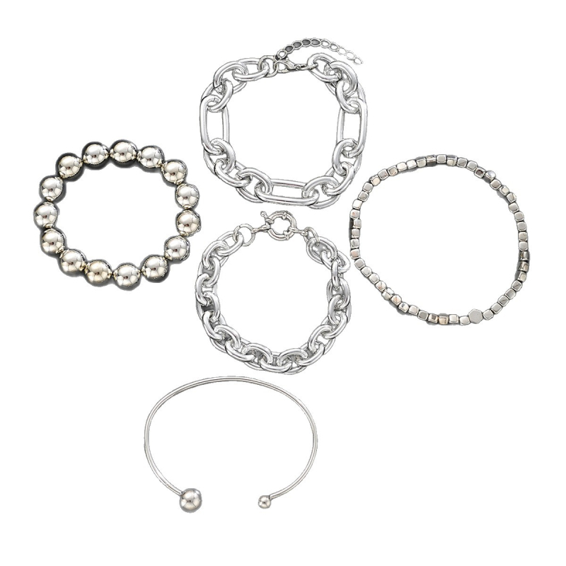 Set de brățări — geometrice, cu mai multe straturi, deschise, lanț din aluminiu și fier, placare electrolitică, 5 piese, marca Yajuan