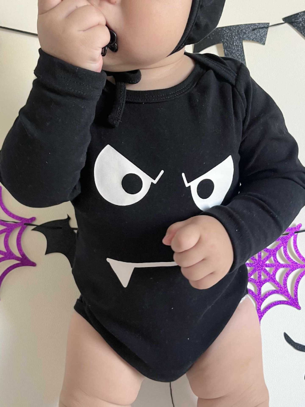 Salopetă pentru bebeluși cu motiv diavol, 95% bumbac, mâneci lungi, glugă detașabilă, închidere de tip pulover, pentru nou-născuți 0–12 luni, primăvară-toamnă