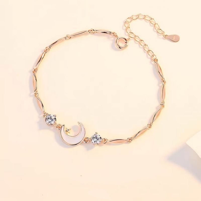 Brățară de mână cu lanț în formă de stea-lună – cupru, electroplacată, accesoriu feminin, cadou pentru aniversare