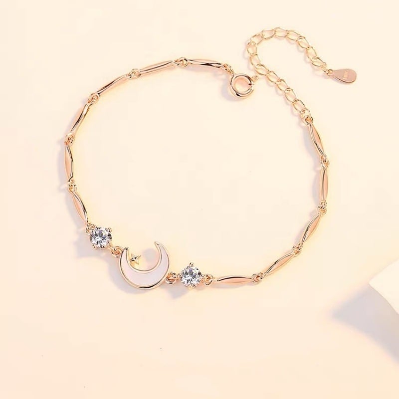 Brățară de mână cu lanț în formă de stea-lună – cupru, electroplacată, accesoriu feminin, cadou pentru aniversare