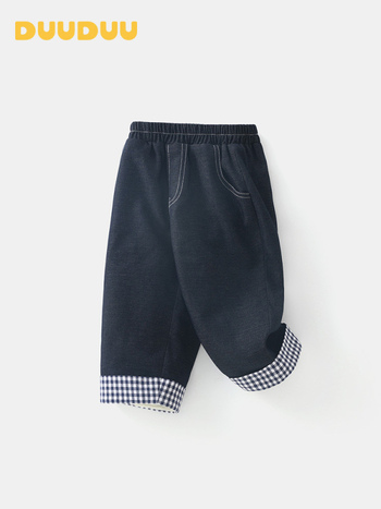 Duuduu Pantaloni pentru copii - Stil coreean, Casual, cu fleece, Unisex pentru sugari și copii mici (1–3 ani), Iarna 2025, Amestec poliester (80,5% poliester, 18,4% viscoză, 1,1% spandex)
