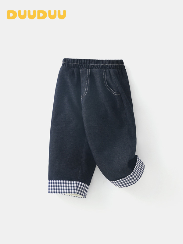 Duuduu Pantaloni pentru copii - Stil coreean, Casual, cu fleece, Unisex pentru sugari și copii mici (1–3 ani), Iarna 2025, Amestec poliester (80,5% poliester, 18,4% viscoză, 1,1% spandex)