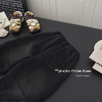 Jeansi pentru copii din denim cu căptușeală fleece, croială dreaptă, talie medie, 80% bumbac, atingere moale