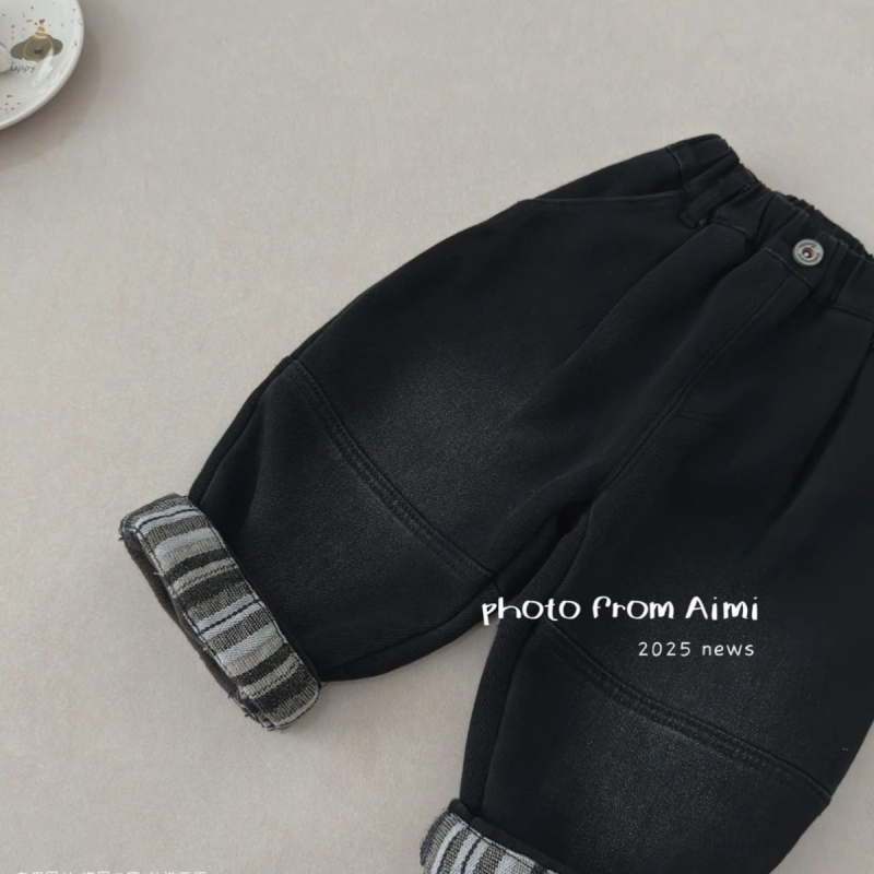 Jeansi pentru copii din denim cu căptușeală fleece, croială dreaptă, talie medie, 80% bumbac, atingere moale