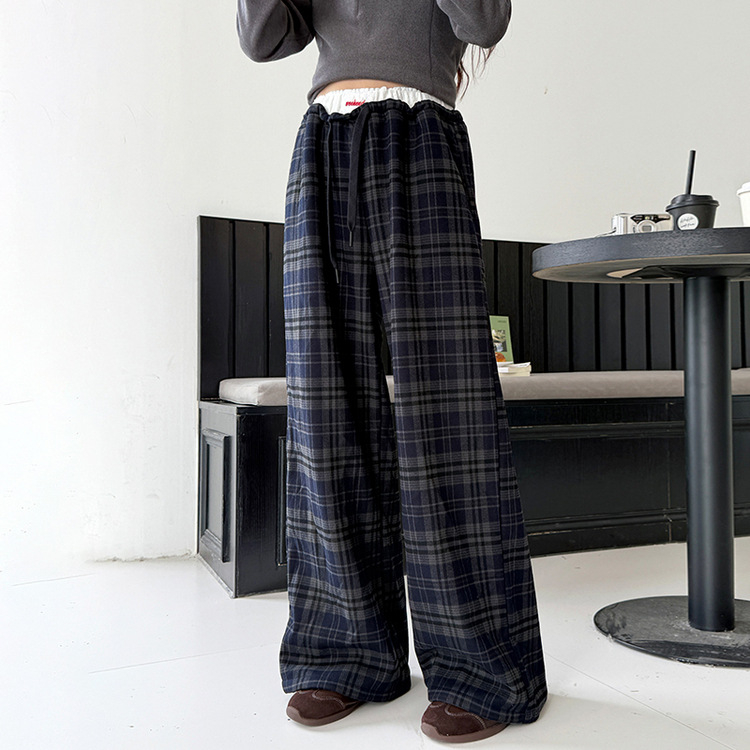 Djevojčice casual zimske hlače, patchwork karirana, fleece-lined, širokih nogavica, srednje visok struk s elastičnim pojasom, pamut-polyester mješavina (70% poliester)