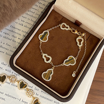 Brățară pentru femei în stil franțuzesc, formă gutuie-inimă, stea cu opt colțuri, plină cu diamante, placare cu aur, design Maillard