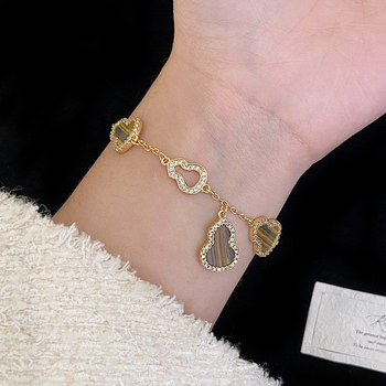 Brățară pentru femei în stil franțuzesc, formă gutuie-inimă, stea cu opt colțuri, plină cu diamante, placare cu aur, design Maillard