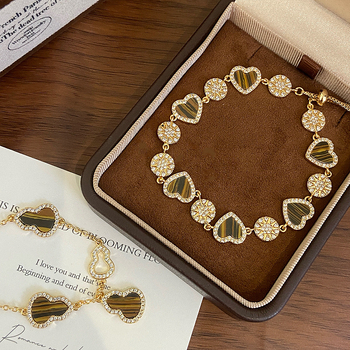 Brățară pentru femei în stil franțuzesc, formă gutuie-inimă, stea cu opt colțuri, plină cu diamante, placare cu aur, design Maillard