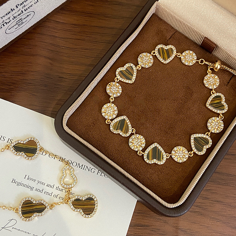 Brățară pentru femei în stil franțuzesc, formă gutuie-inimă, stea cu opt colțuri, plină cu diamante, placare cu aur, design Maillard