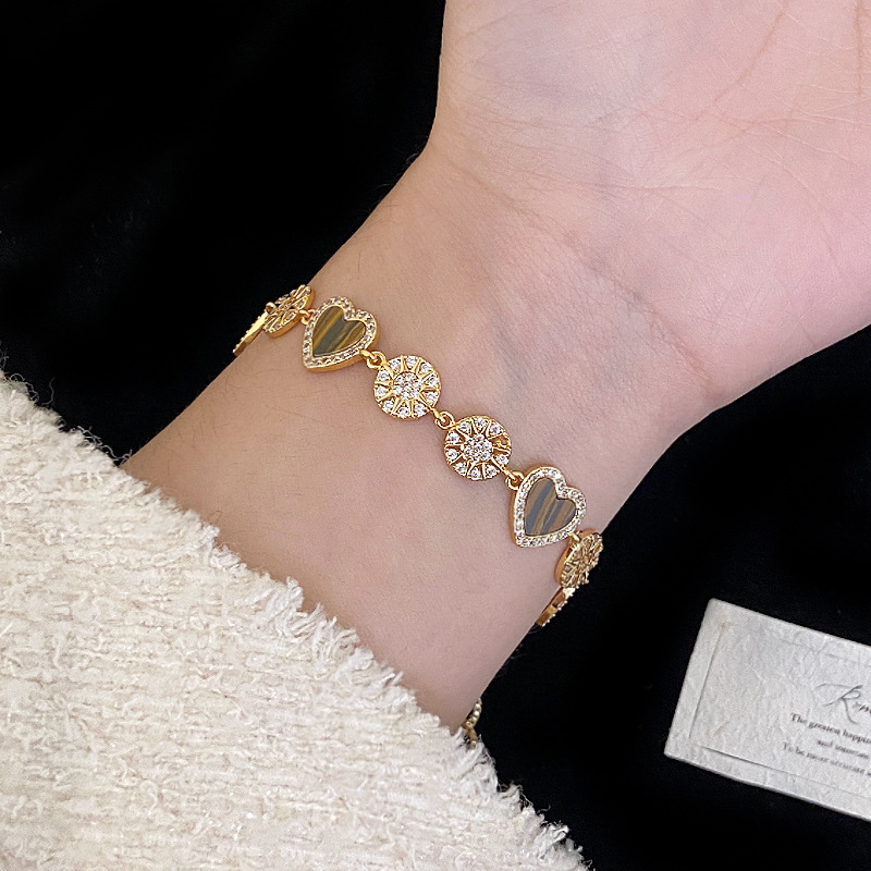 Brățară pentru femei în stil franțuzesc, formă gutuie-inimă, stea cu opt colțuri, plină cu diamante, placare cu aur, design Maillard