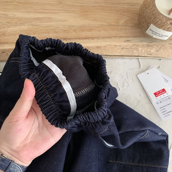 Jeansi pentru copii iarnă – unisex, stil coreean casual, cu căptușeală din fleece, fibre din celuloză regenerată, 58,6% bumbac