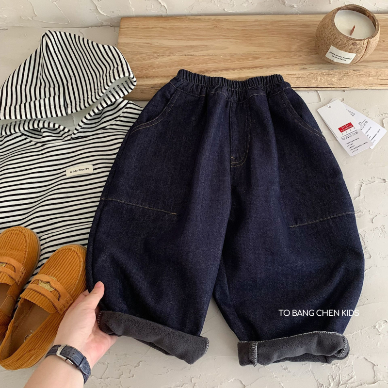 Jeansi pentru copii iarnă – unisex, stil coreean casual, cu căptușeală din fleece, fibre din celuloză regenerată, 58,6% bumbac