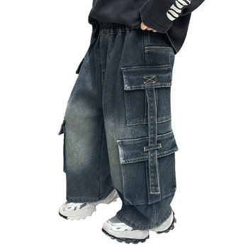 Pantaloni cargo pentru băieți, căptuți cu fleece, cu mai multe buzunare, iarnă, 65% bumbac, vârsta 3–8 ani