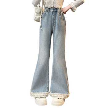 Jeans evazați pentru fete, stil coreean, 70% bumbac, primăvară și toamnă, pentru copii peste 8 ani (peste 140 cm)