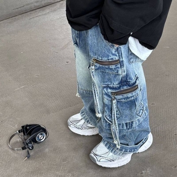 Jeans pentru copii, în stil K, din bumbac, talie medie, 3–8 ani, primăvară–toamnă