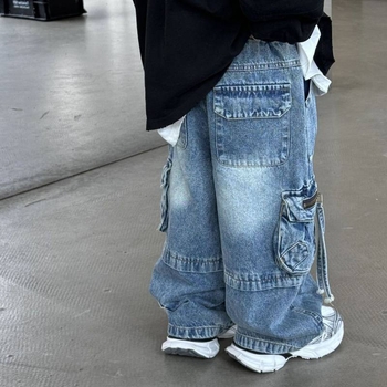 Jeans pentru copii, în stil K, din bumbac, talie medie, 3–8 ani, primăvară–toamnă