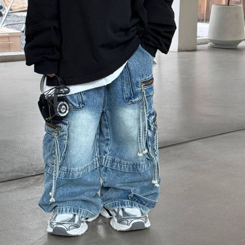 Jeans pentru copii, în stil K, din bumbac, talie medie, 3–8 ani, primăvară–toamnă