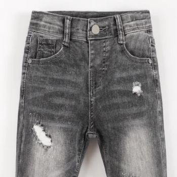 Blugi pentru copii de sex masculin din denim, 80% bumbac, talie înaltă, finisaj periat, protecție UV, spălare cu enzime (Primăvară)