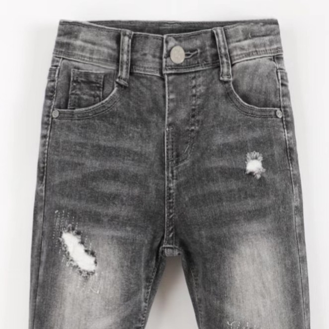 Blugi pentru copii de sex masculin din denim, 80% bumbac, talie înaltă, finisaj periat, protecție UV, spălare cu enzime (Primăvară)