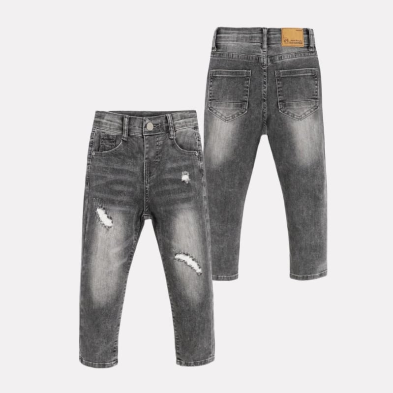 Blugi pentru copii de sex masculin din denim, 80% bumbac, talie înaltă, finisaj periat, protecție UV, spălare cu enzime (Primăvară)