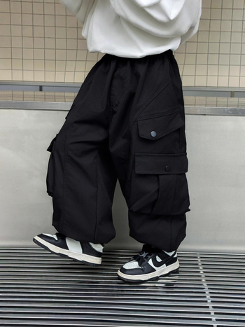 Gyerekeknek való cargo nadrág, négy gombbal, laza szabás, 100% poliészter, középmagas derék, tavasz–ősz