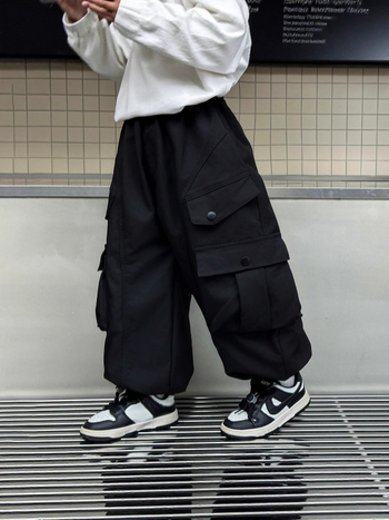 Gyerekeknek való cargo nadrág, négy gombbal, laza szabás, 100% poliészter, középmagas derék, tavasz–ősz