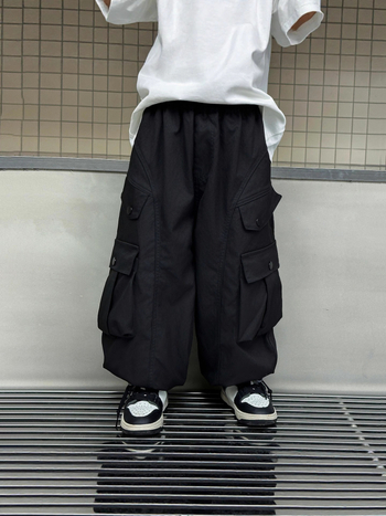 Gyerekeknek való cargo nadrág, négy gombbal, laza szabás, 100% poliészter, középmagas derék, tavasz–ősz