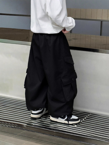 Gyerekeknek való cargo nadrág, négy gombbal, laza szabás, 100% poliészter, középmagas derék, tavasz–ősz