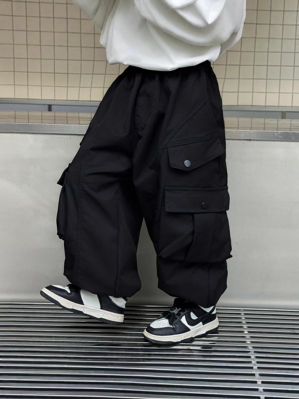 Gyerekeknek való cargo nadrág, négy gombbal, laza szabás, 100% poliészter, középmagas derék, tavasz–ősz