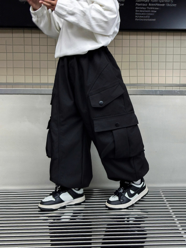 Gyerekeknek való cargo nadrág, négy gombbal, laza szabás, 100% poliészter, középmagas derék, tavasz–ősz