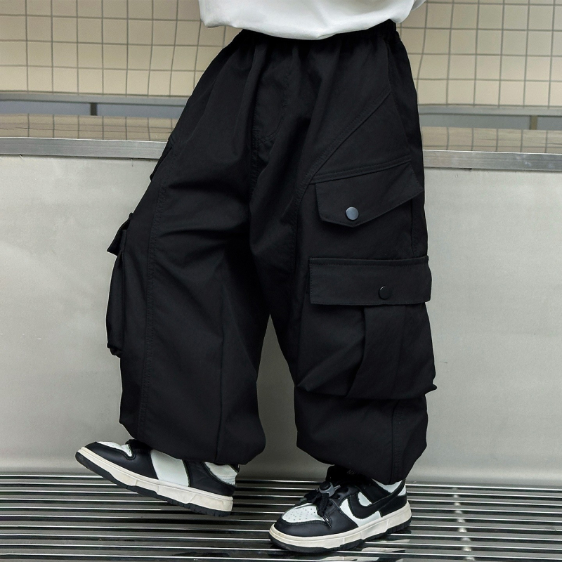 Gyerekeknek való cargo nadrág, négy gombbal, laza szabás, 100% poliészter, középmagas derék, tavasz–ősz