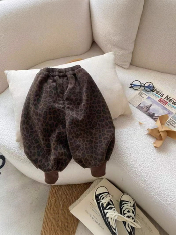 Dječje duge hlače, korejski stil, casual, korduroj materijal, 60% poliester, leopard uzorak, za dob 3–8 godina