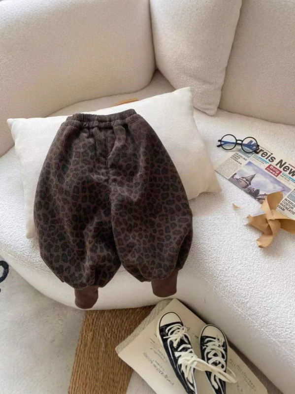 Dječje duge hlače, korejski stil, casual, korduroj materijal, 60% poliester, leopard uzorak, za dob 3–8 godina