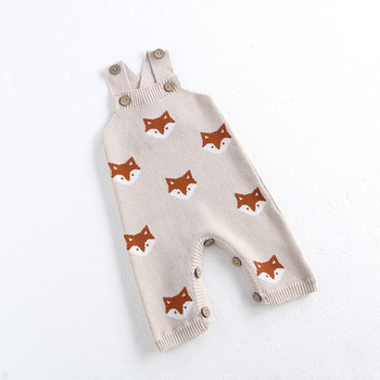 Salopetă pentru bebeluși tricotată cu bretele, în stil coreean, 100% bumbac, nou-născuți 0–12 luni, primăvară și toamnă, model vulpe desen animat