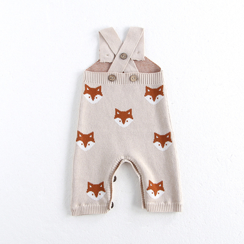 Salopetă pentru bebeluși tricotată cu bretele, în stil coreean, 100% bumbac, nou-născuți 0–12 luni, primăvară și toamnă, model vulpe desen animat